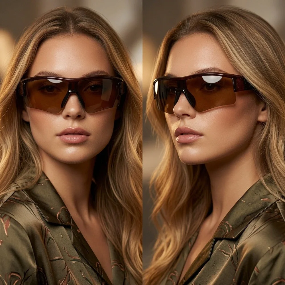 Women Sport Sunglasses Cycling Running Comfort Golf Driving Glasses‎ Dark Brown